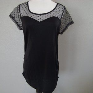 NWT Siren Lily Heart Shape Sheer Lace Top Ruched Sides Black sz M